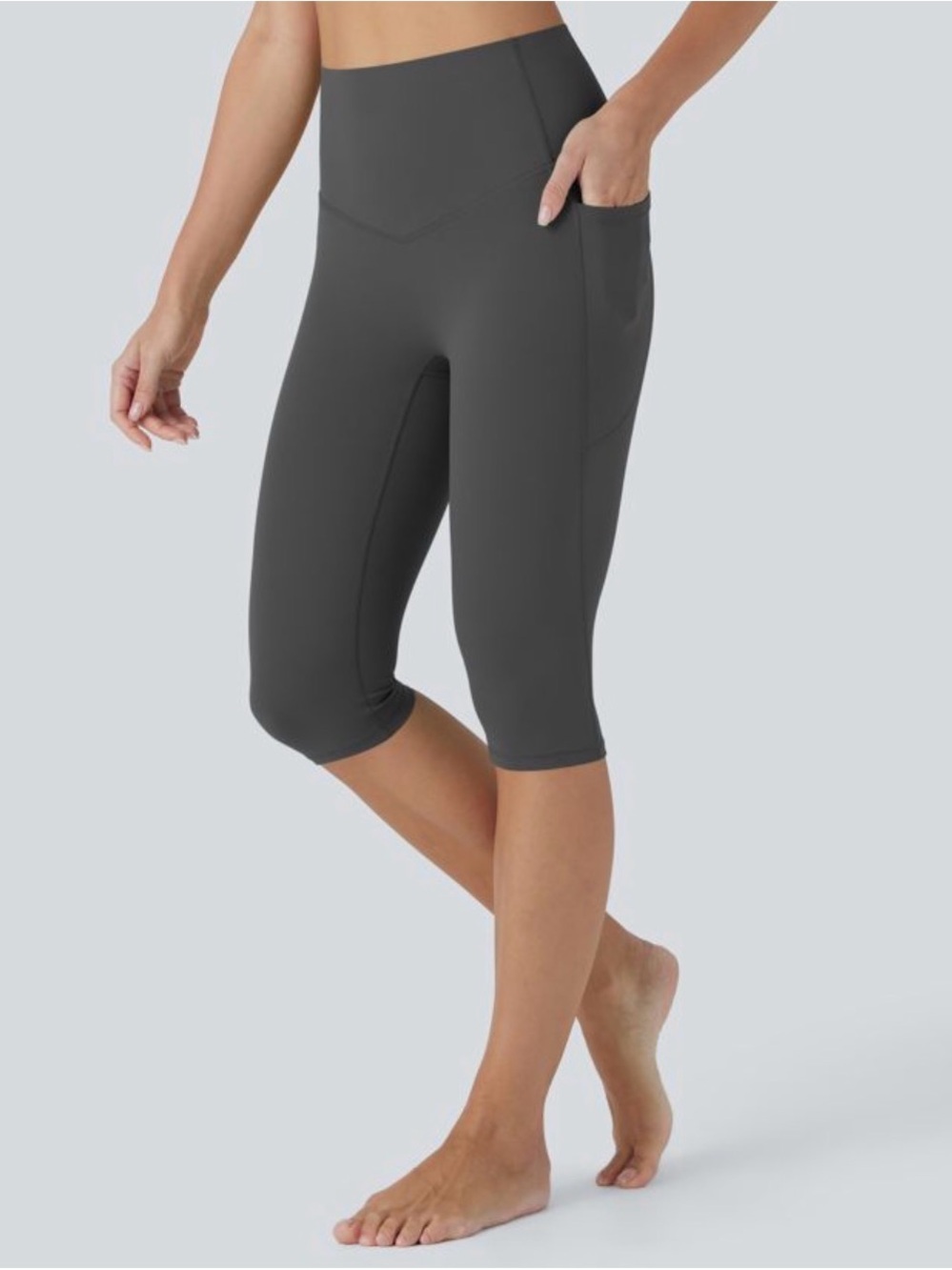 Halara UltraSculpt High Waist Pedal Pusher Leggings Pockets Small Gray